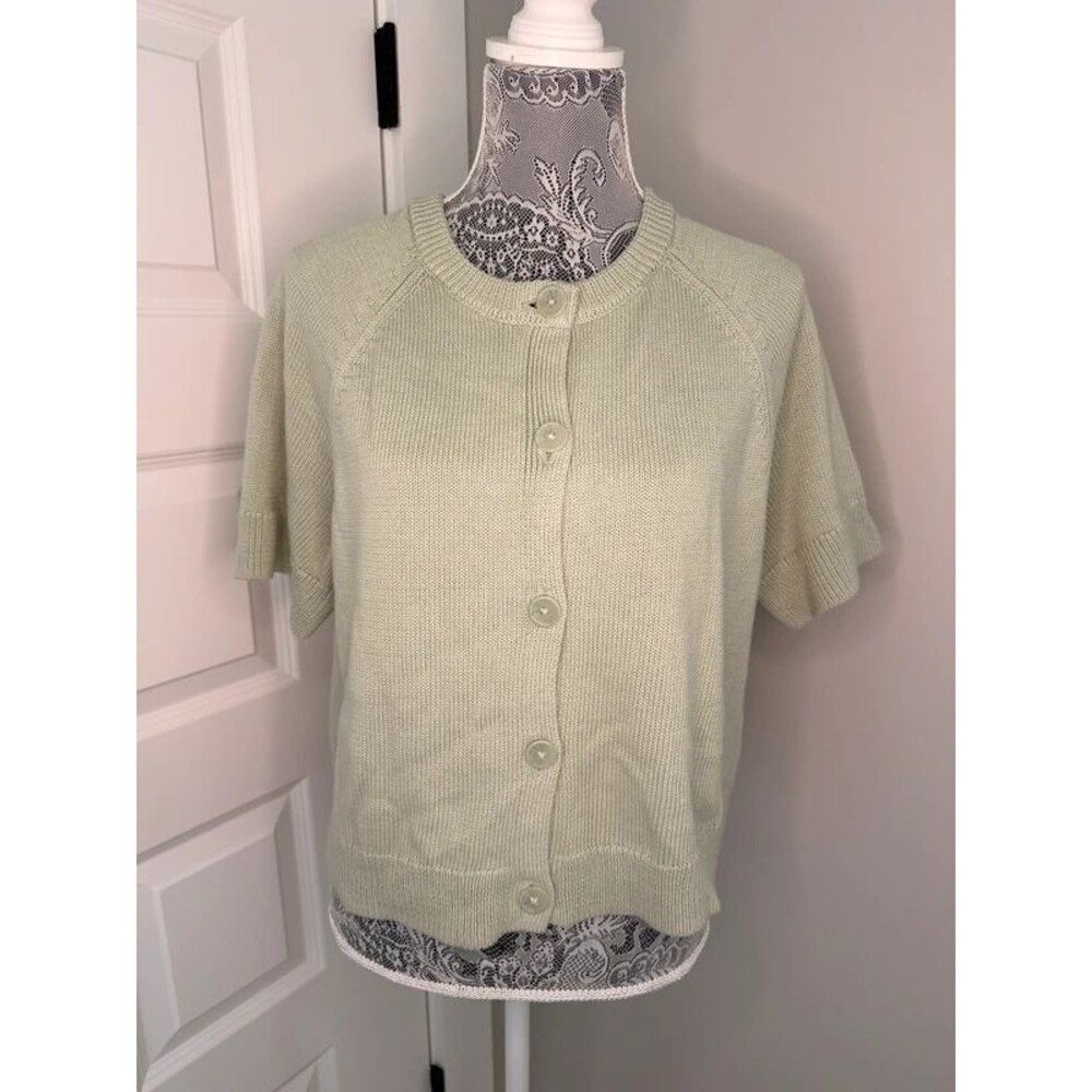 Universal Thread Cardigan Sweater L Cropped Green Cable Knit Short Sleeve Boho